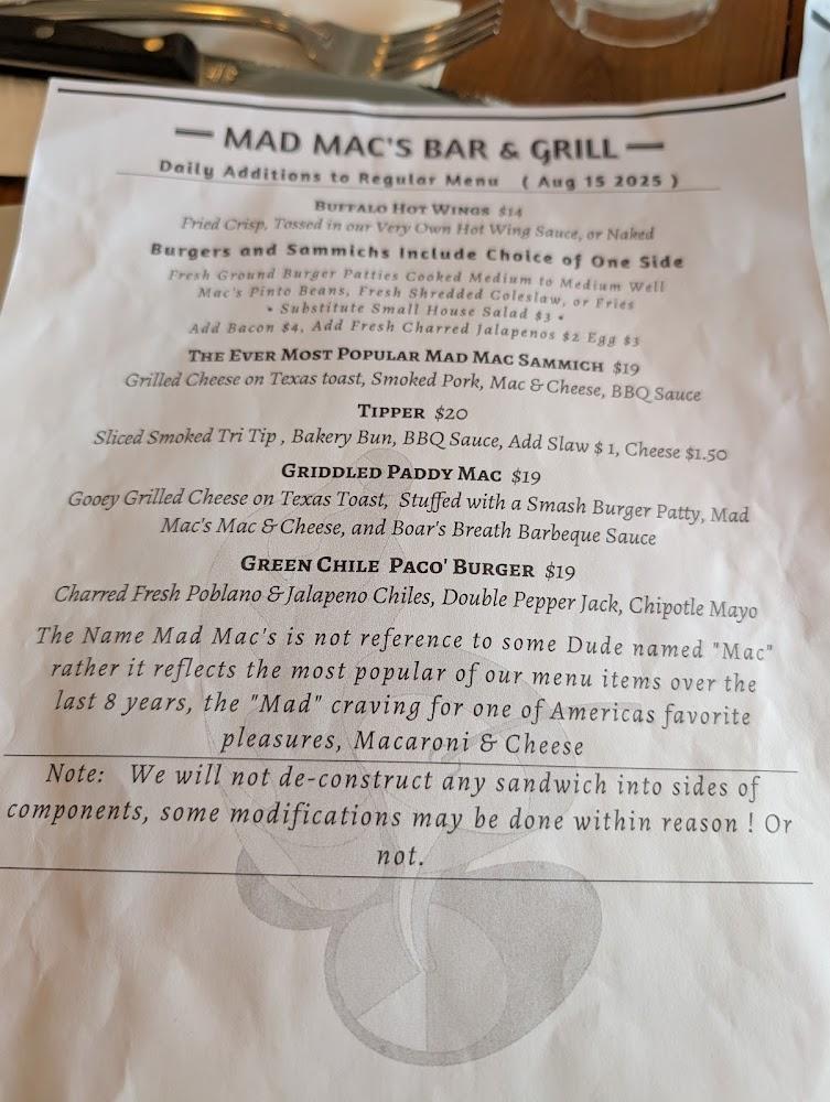 Mad Mac's | Bar and Grill Menu image 3