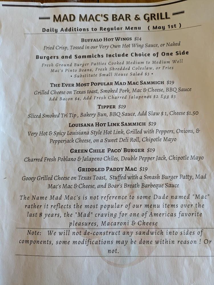 Mad Mac's | Bar and Grill Menu image 4